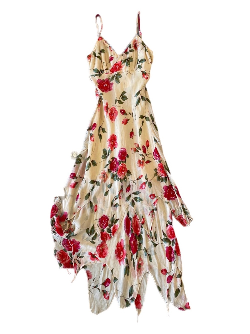 Y2K Charlotte Russe beaded Floral Slip Dress with a Red Rose Print